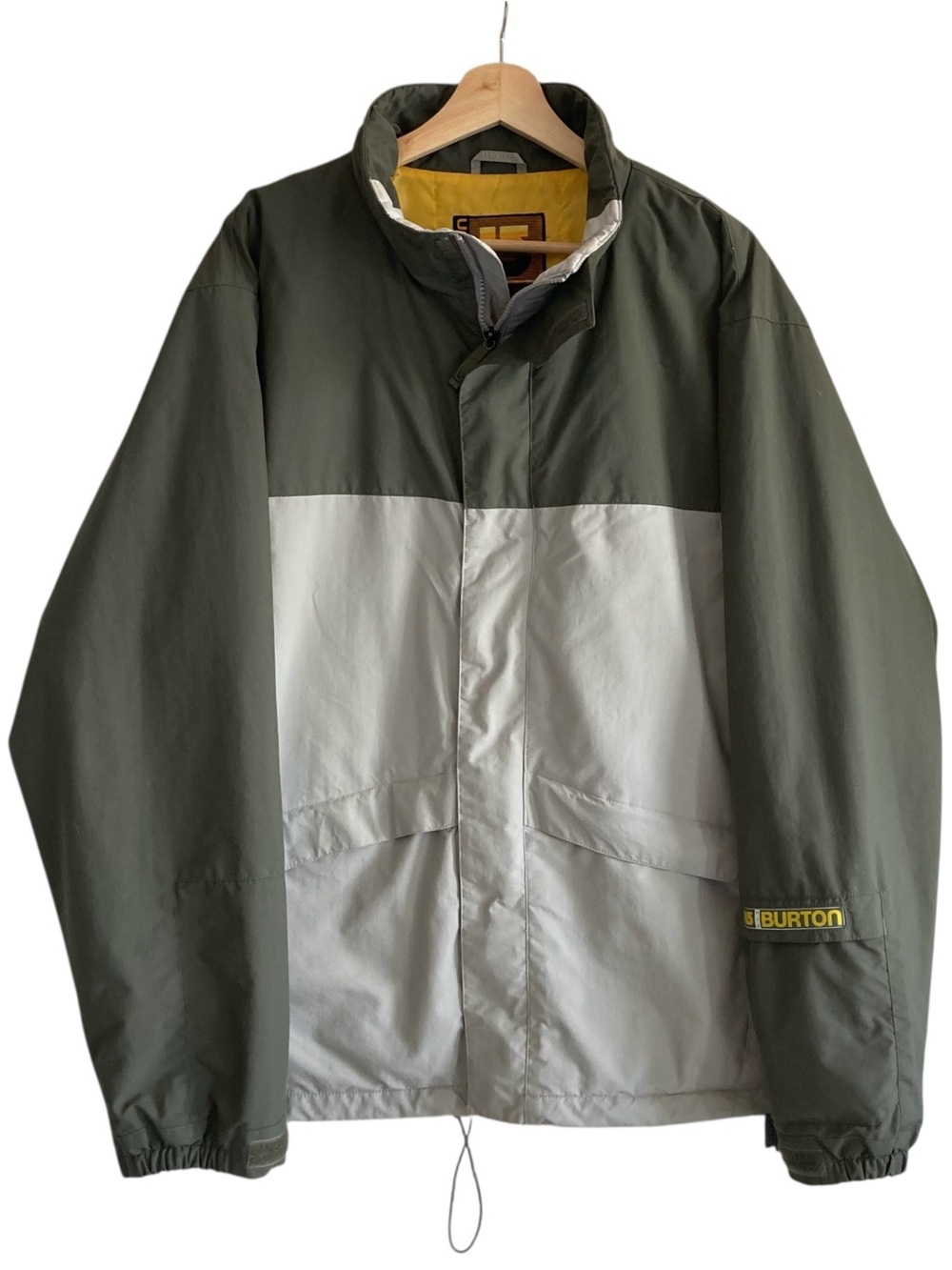 Burton Mens Snowboarding Winter Olive Green & Tan Colorblock Winter Coat